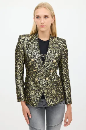 Black & Gold Floral Jacquard Blazer