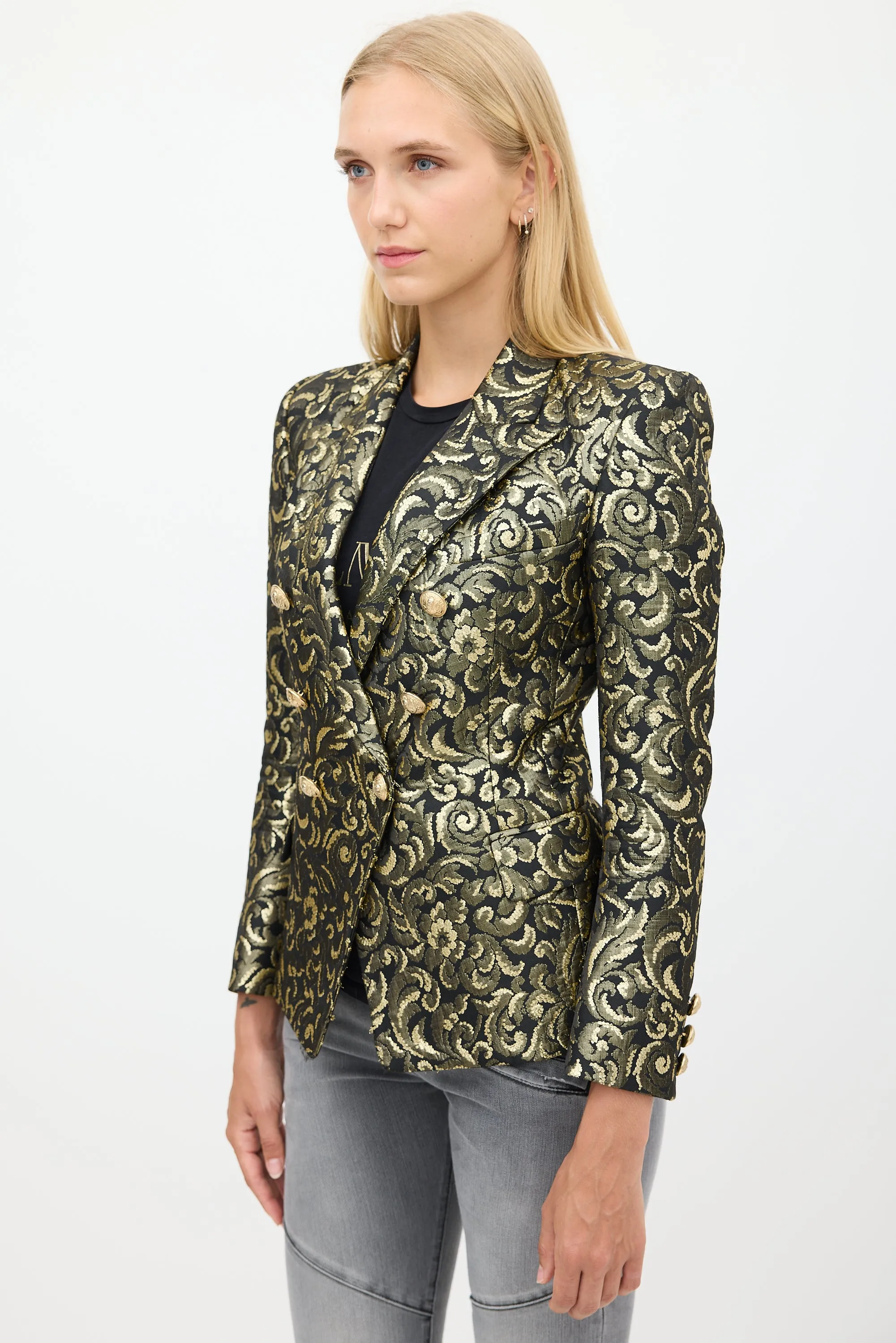 Black & Gold Floral Jacquard Blazer