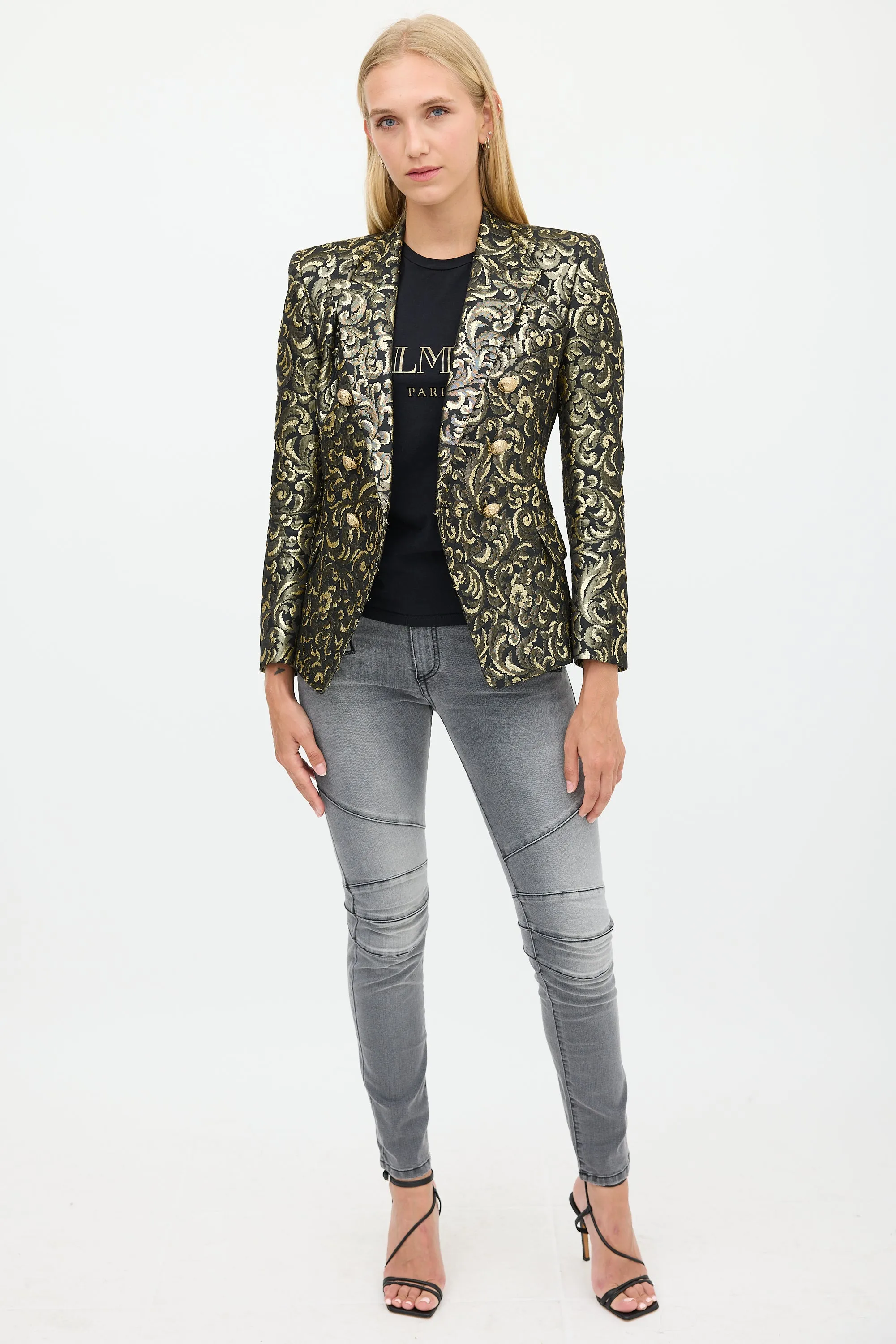 Black & Gold Floral Jacquard Blazer