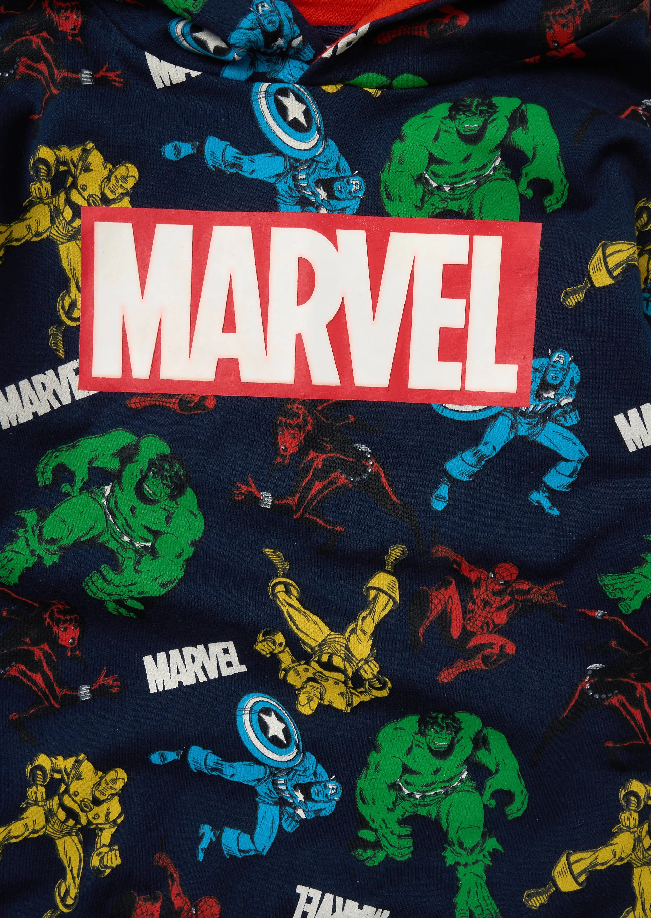 Black Marvel Print Hoodie