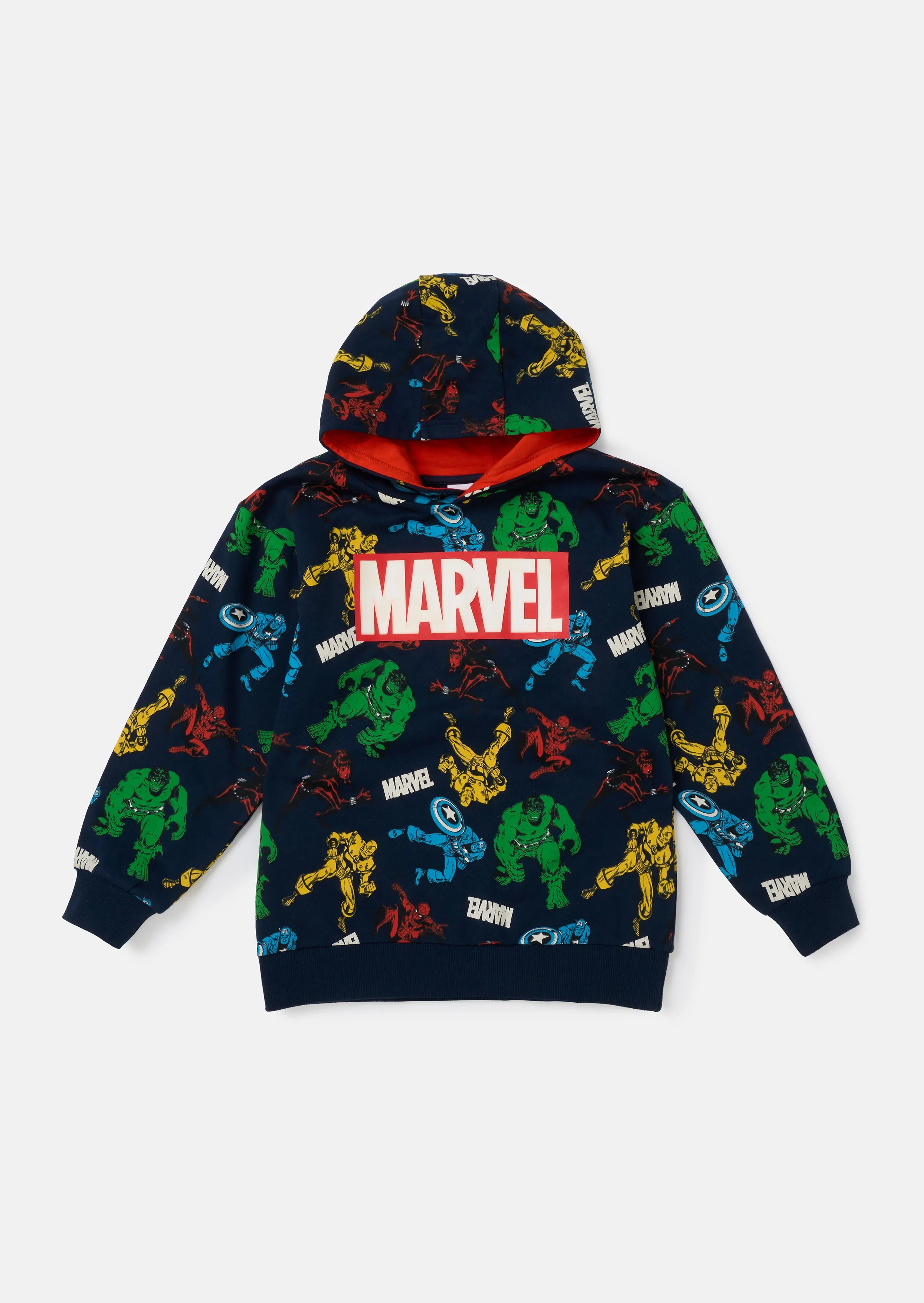 Black Marvel Print Hoodie