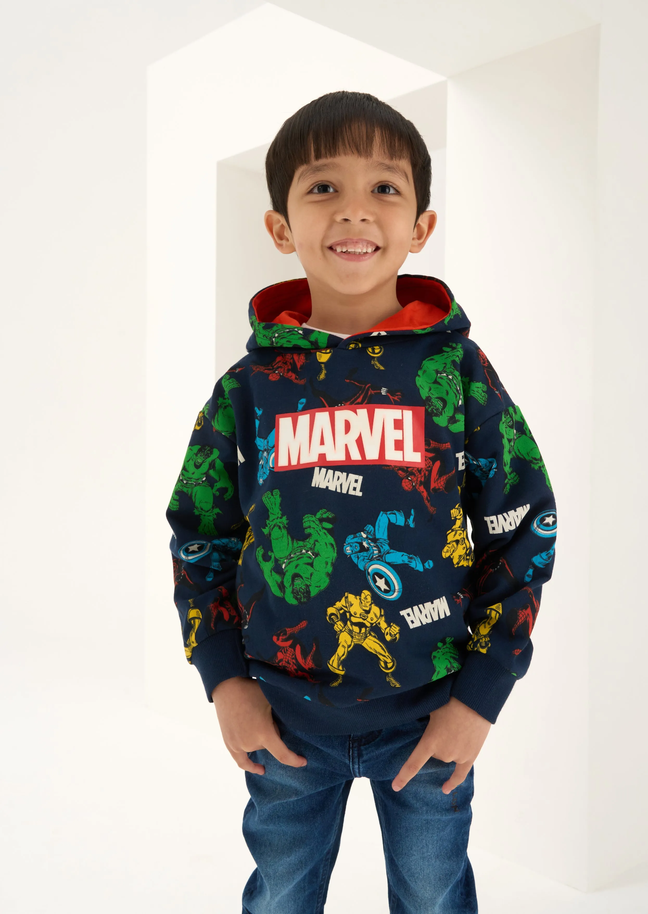 Black Marvel Print Hoodie