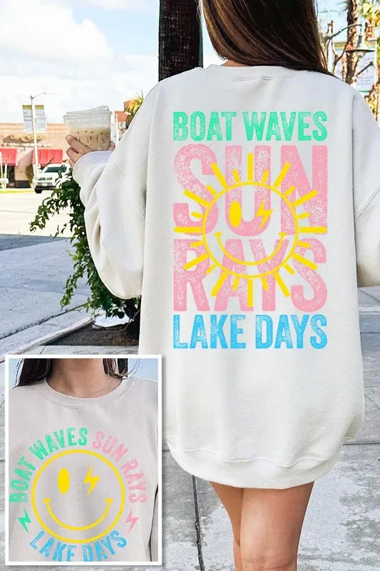 Boat Waves Sun Rays Graphic Fleece Sweatshirts