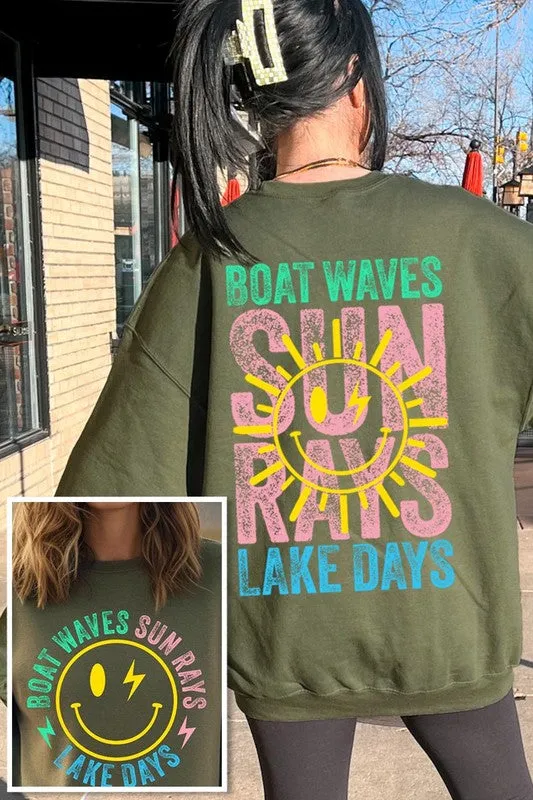 Boat Waves Sun Rays Graphic Fleece Sweatshirts