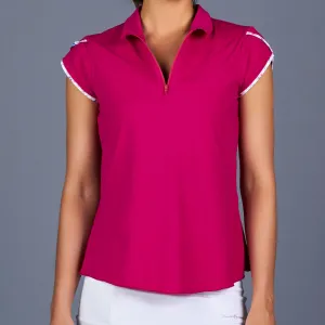 Boho Luxe Tulip-Sleeve Collar Top (fuchsia)