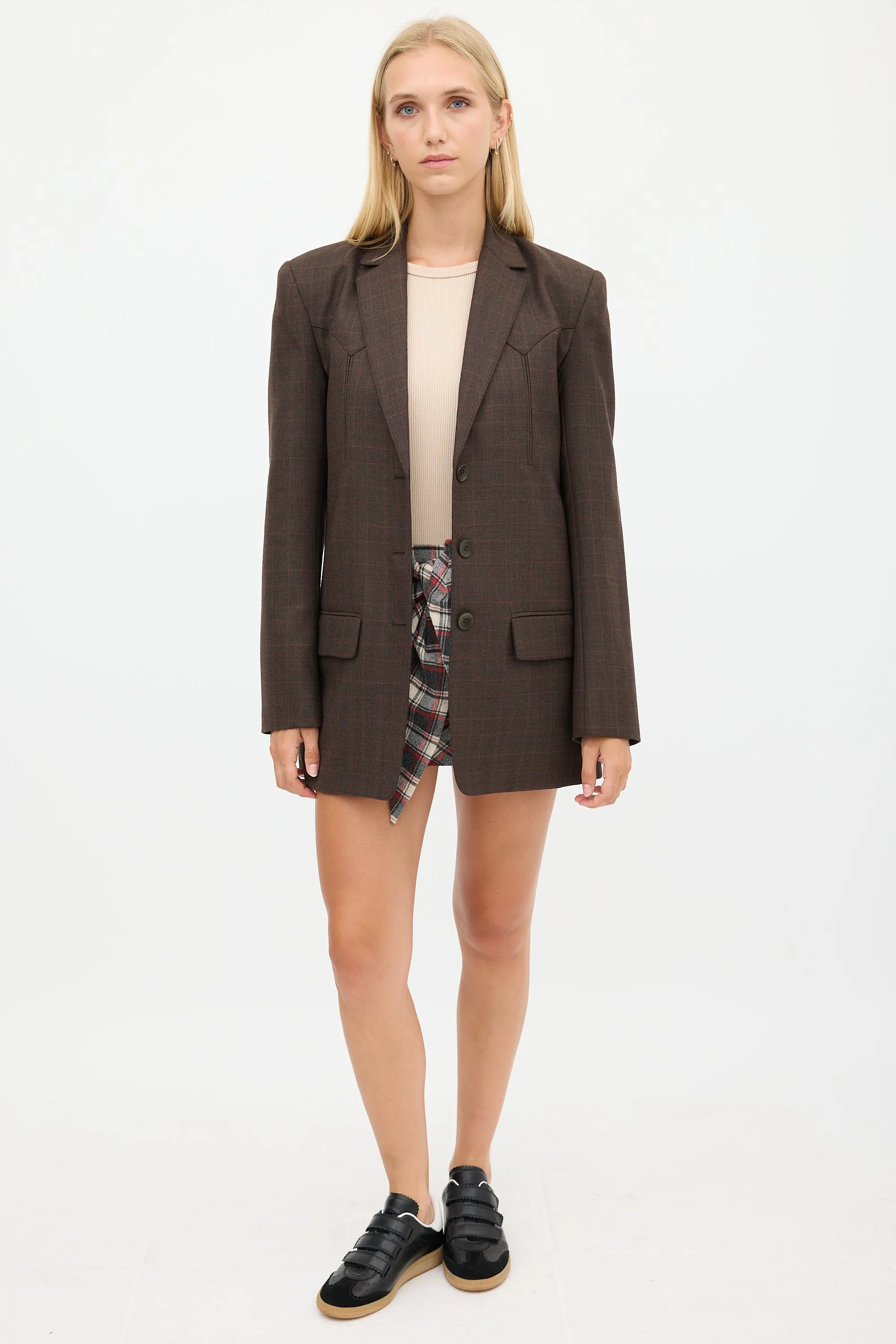 Brown & Red Wool Plaid Blazer