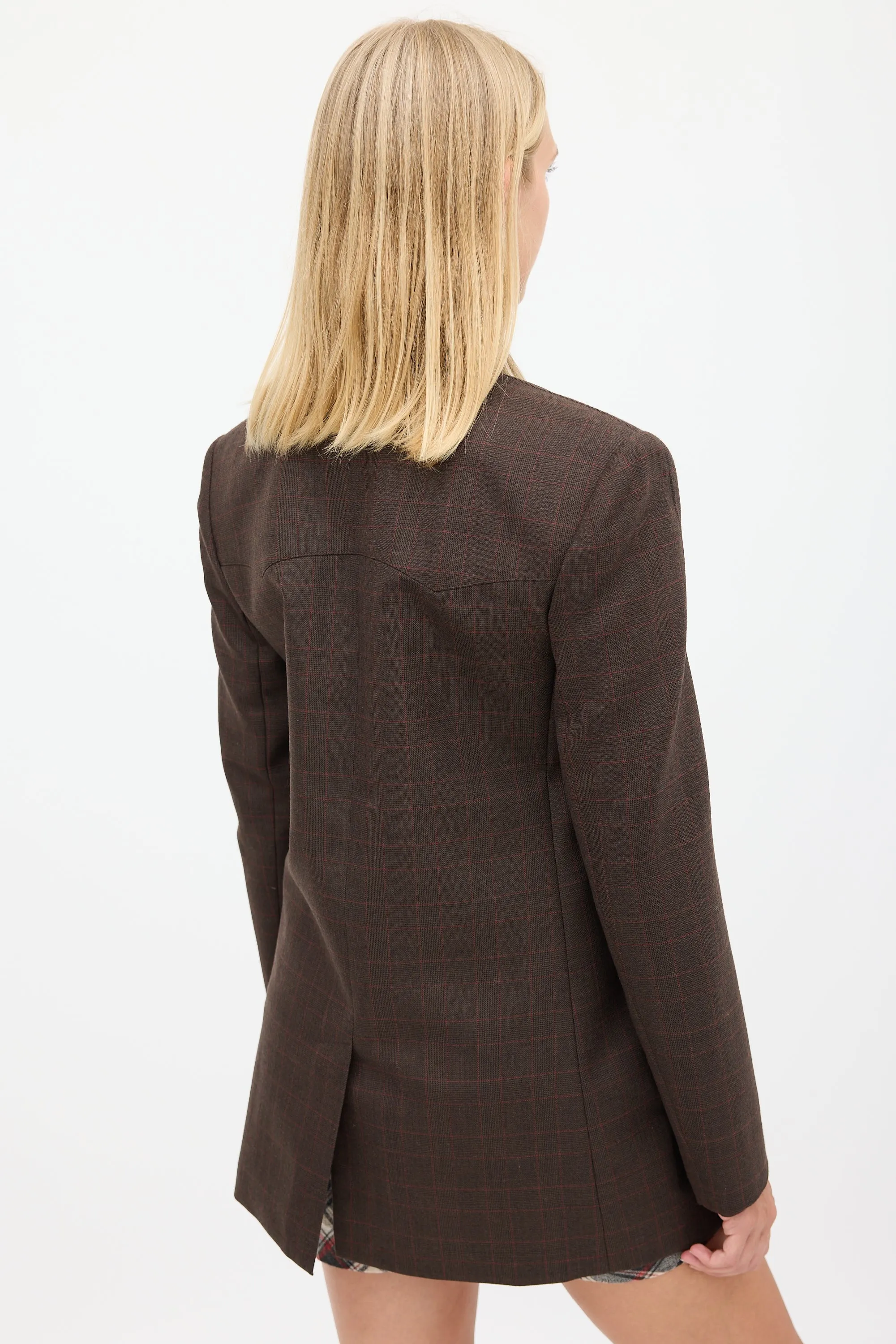 Brown & Red Wool Plaid Blazer