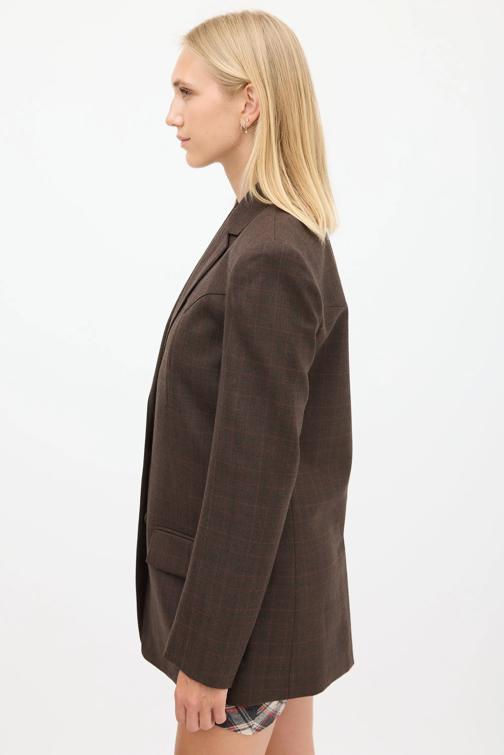 Brown & Red Wool Plaid Blazer