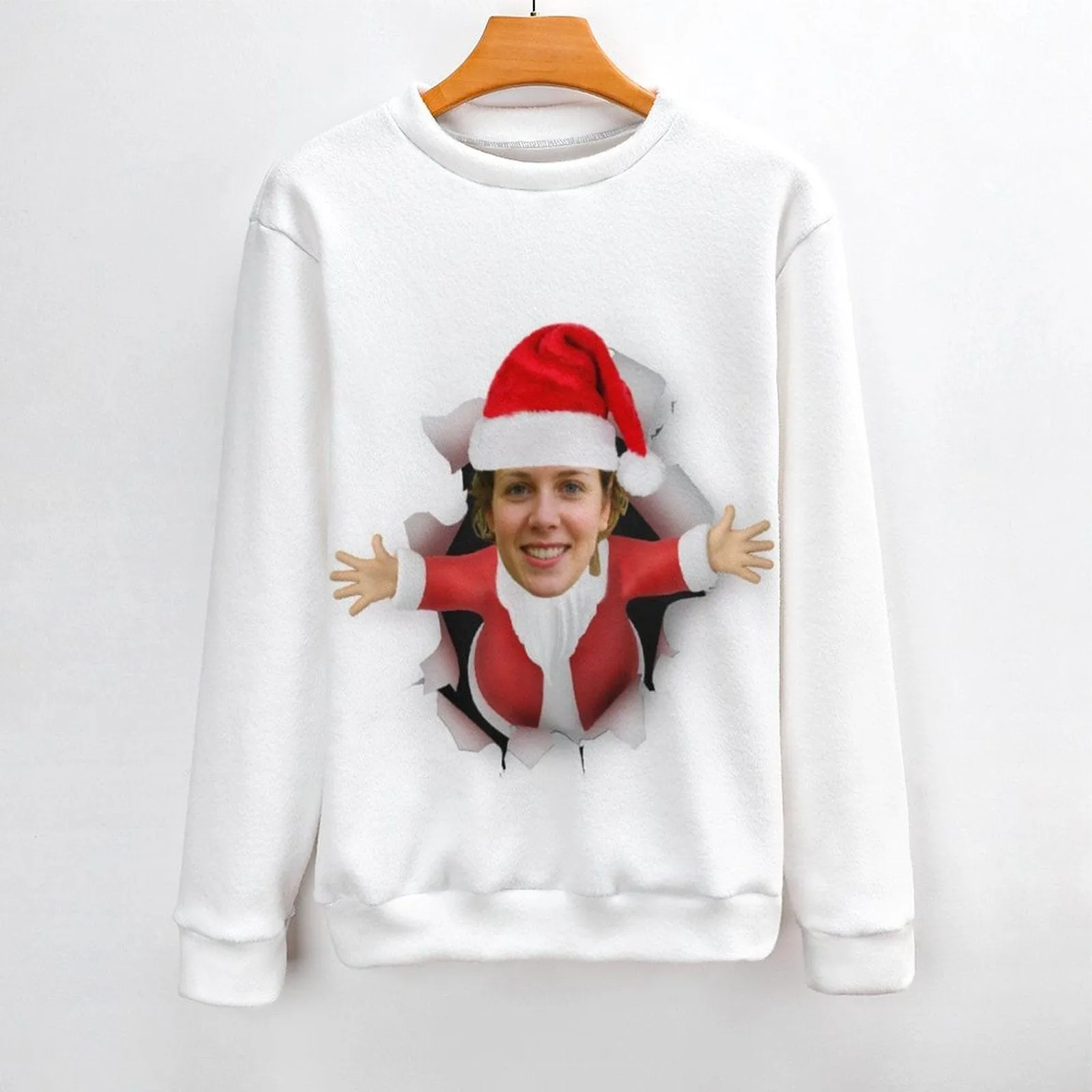 Custom Face Ugly Christmas Sweater With Photo Round Neck Sweater for Men Santa Claus Christmas Long Sleeve Lightweight Sweater Tops