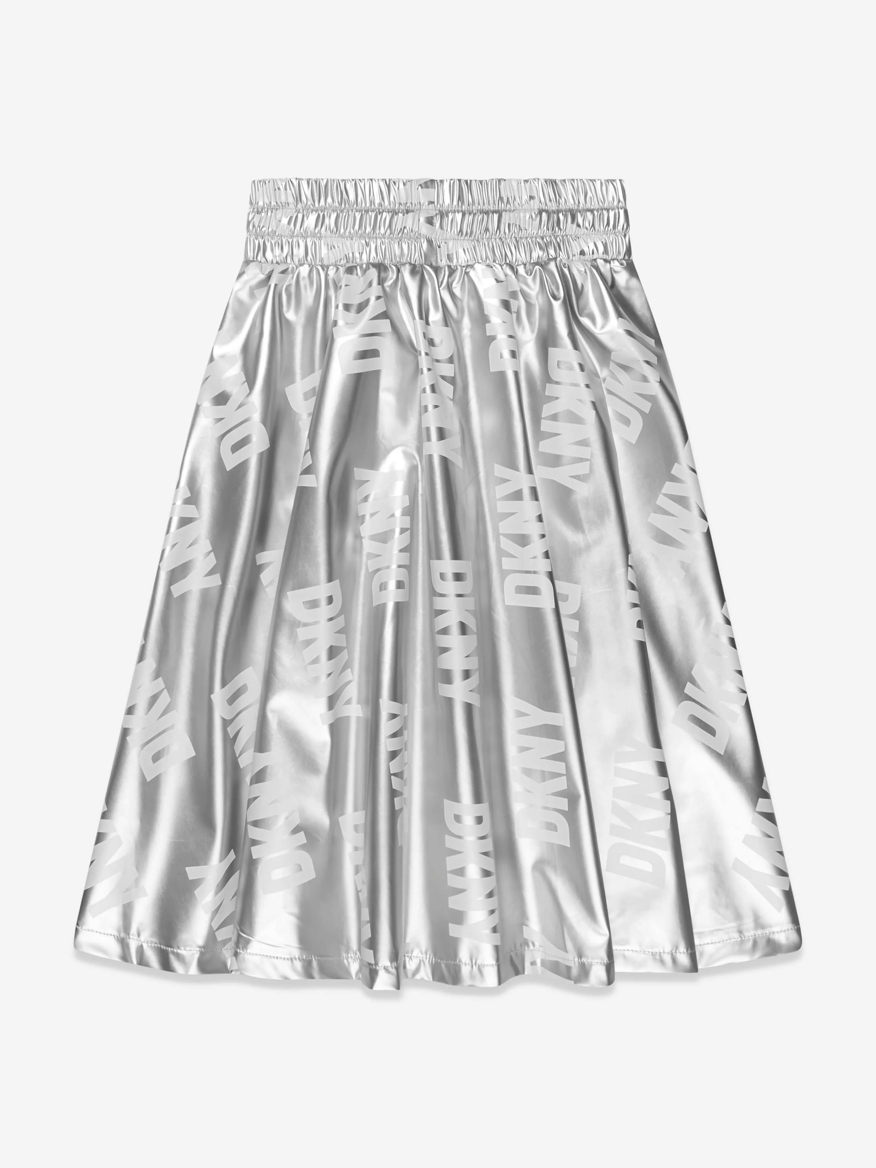 DKNY Girls Logo Midi Skirt in Silver