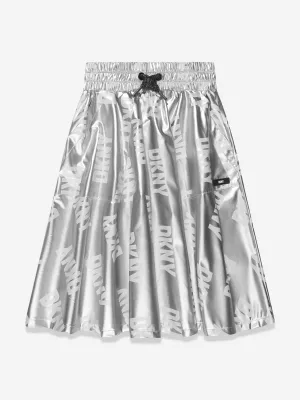 DKNY Girls Logo Midi Skirt in Silver