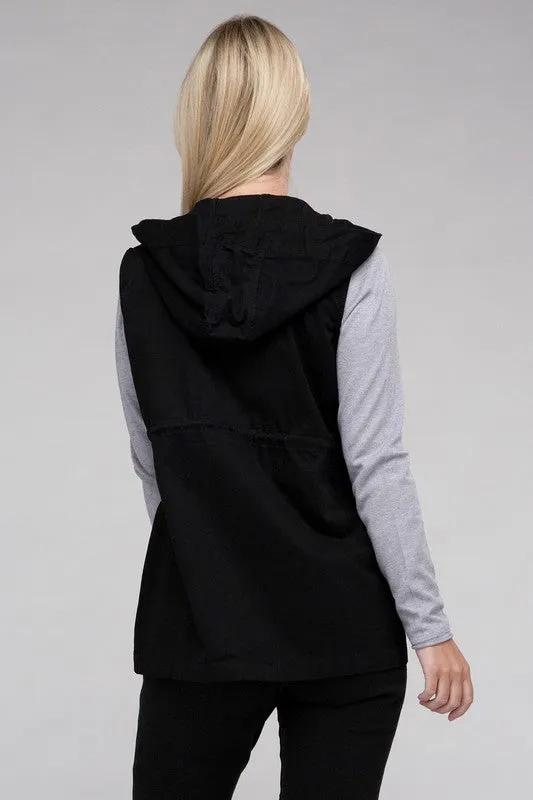 Drawstring Waist Military Hoodie Vest - online exclusive