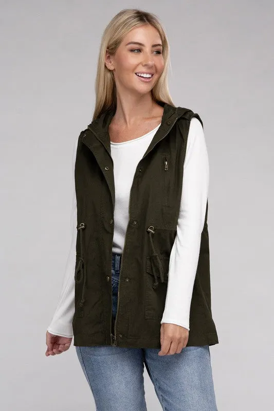 Drawstring Waist Military Hoodie Vest - online exclusive