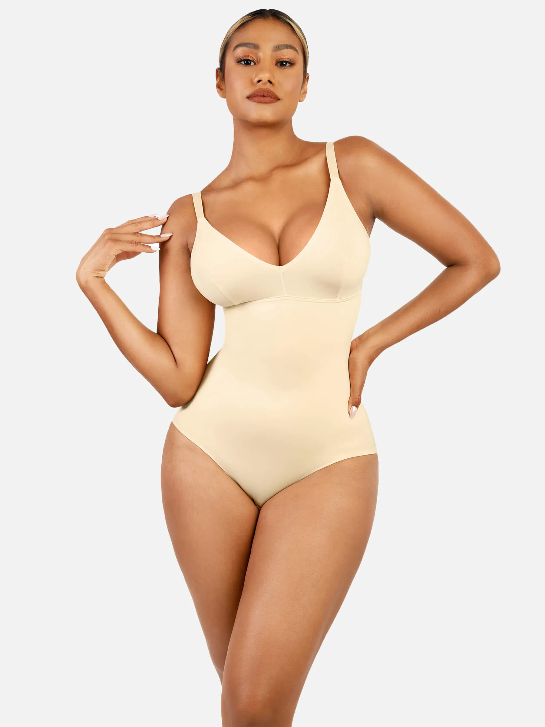 Feelingirl V Neck Tummy Control Thong Shapewear