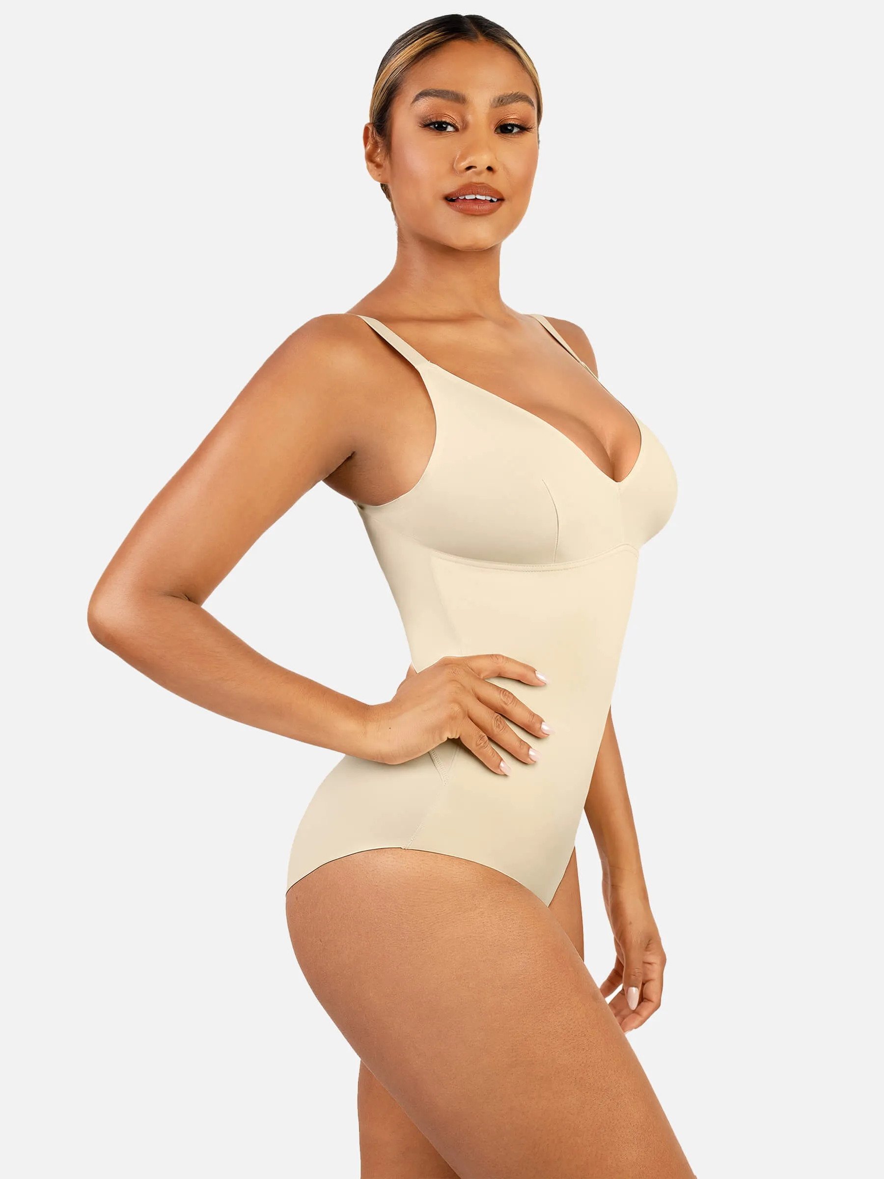 Feelingirl V Neck Tummy Control Thong Shapewear