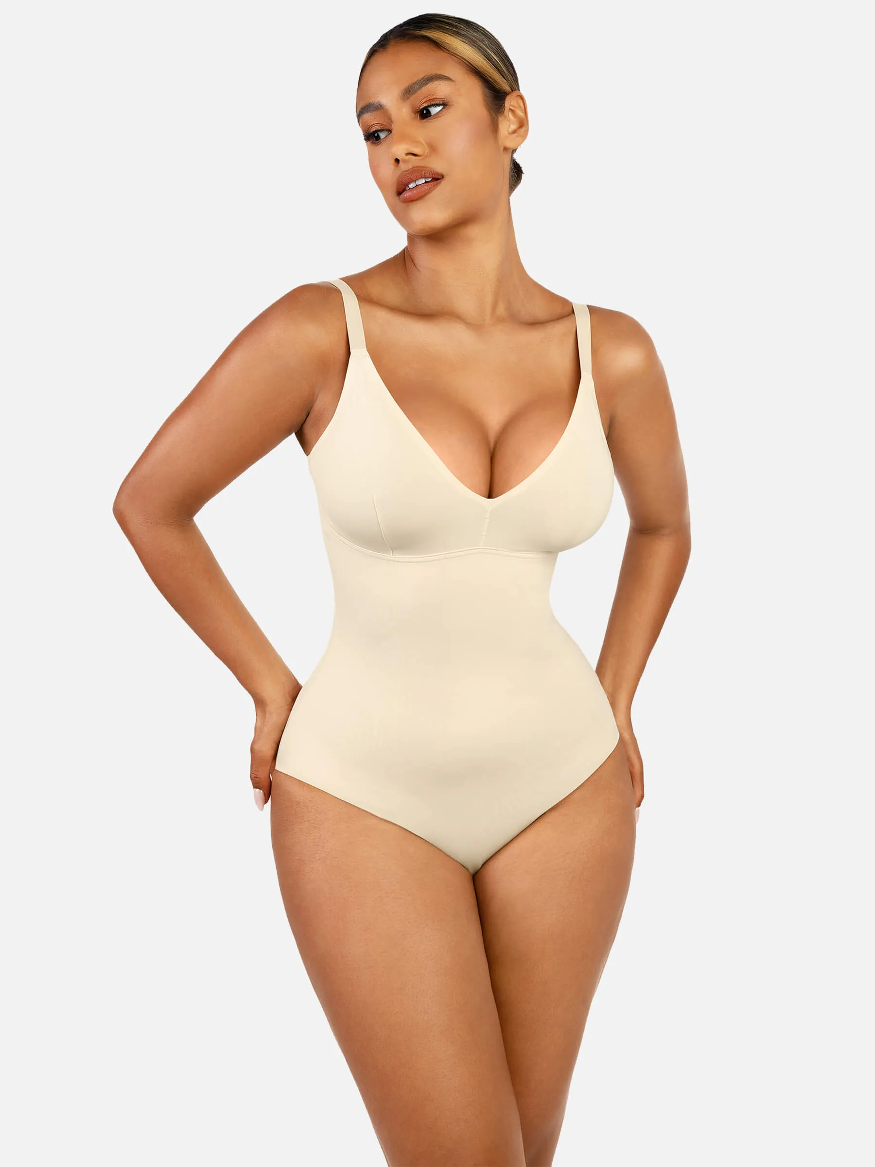 Feelingirl V Neck Tummy Control Thong Shapewear