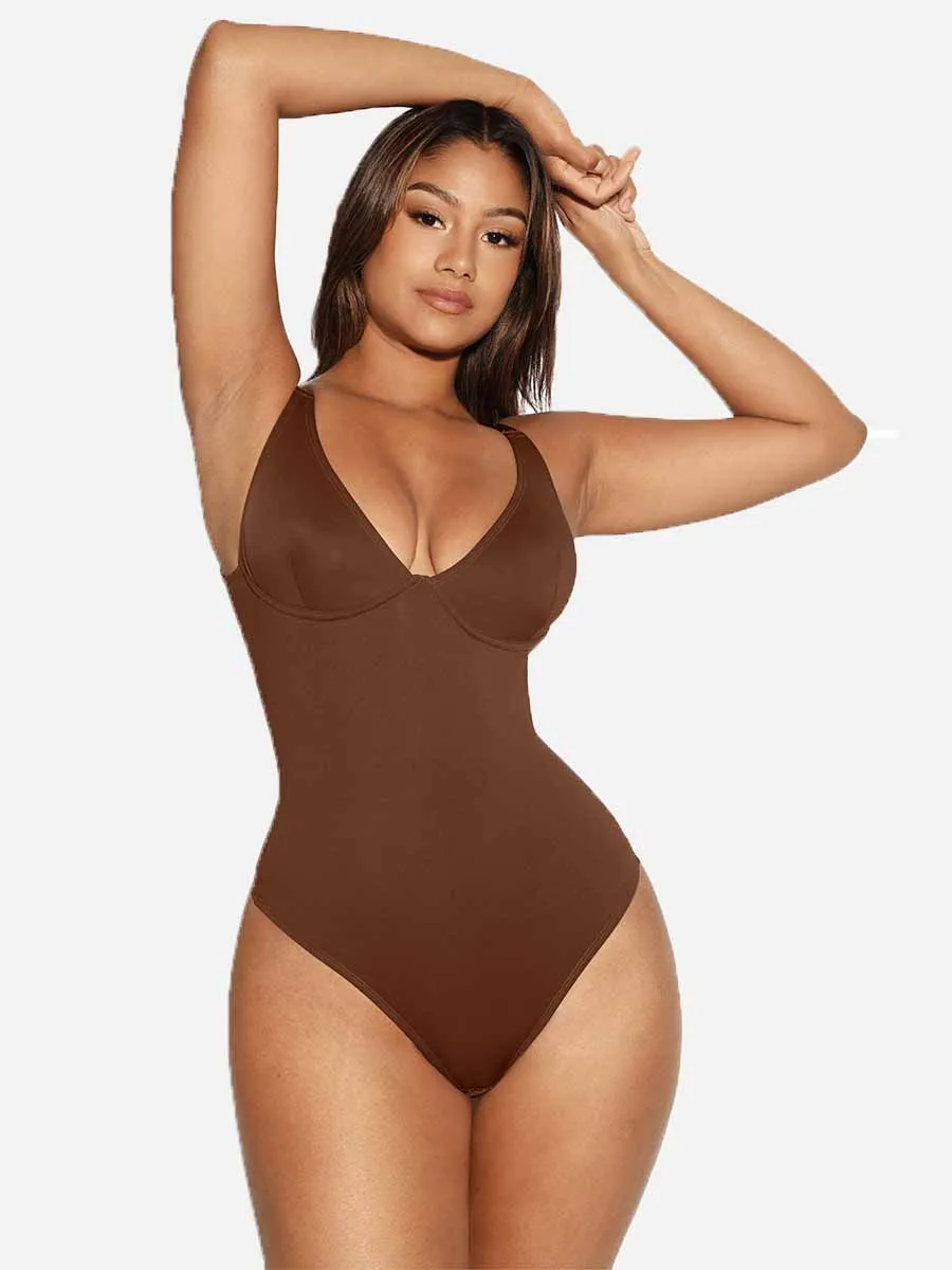 Feelingirl V Neck Tummy Control Thong Shapewear