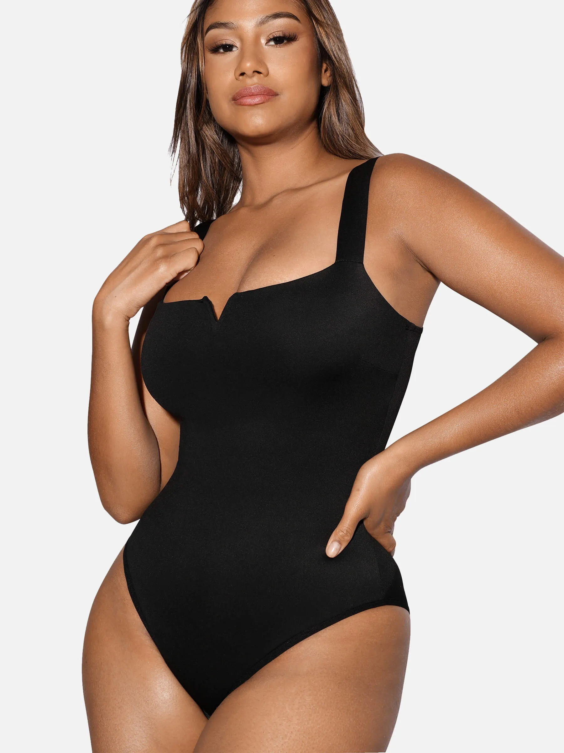 Feelingirl V Neck Tummy Control Thong Shapewear