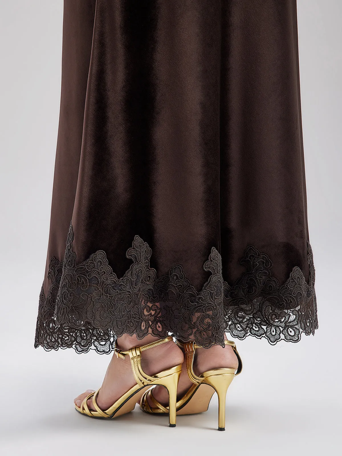 French Lace Velvet Skirt with Slit