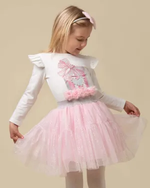 Girls Pink Tulle Present Sparkle Skirt Set