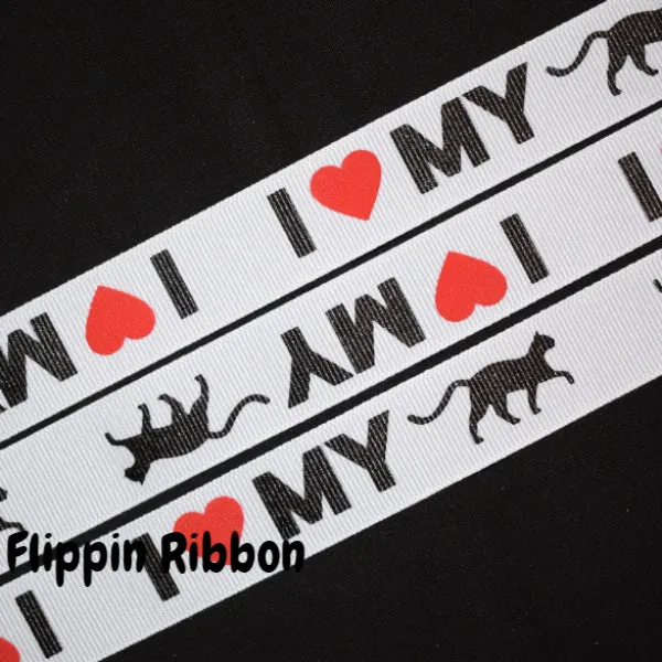 I Love My Cat Ribbon - 7/8 inch Printed Grosgrain