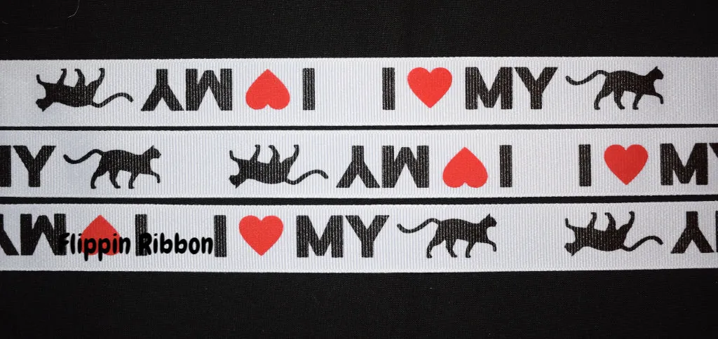 I Love My Cat Ribbon - 7/8 inch Printed Grosgrain