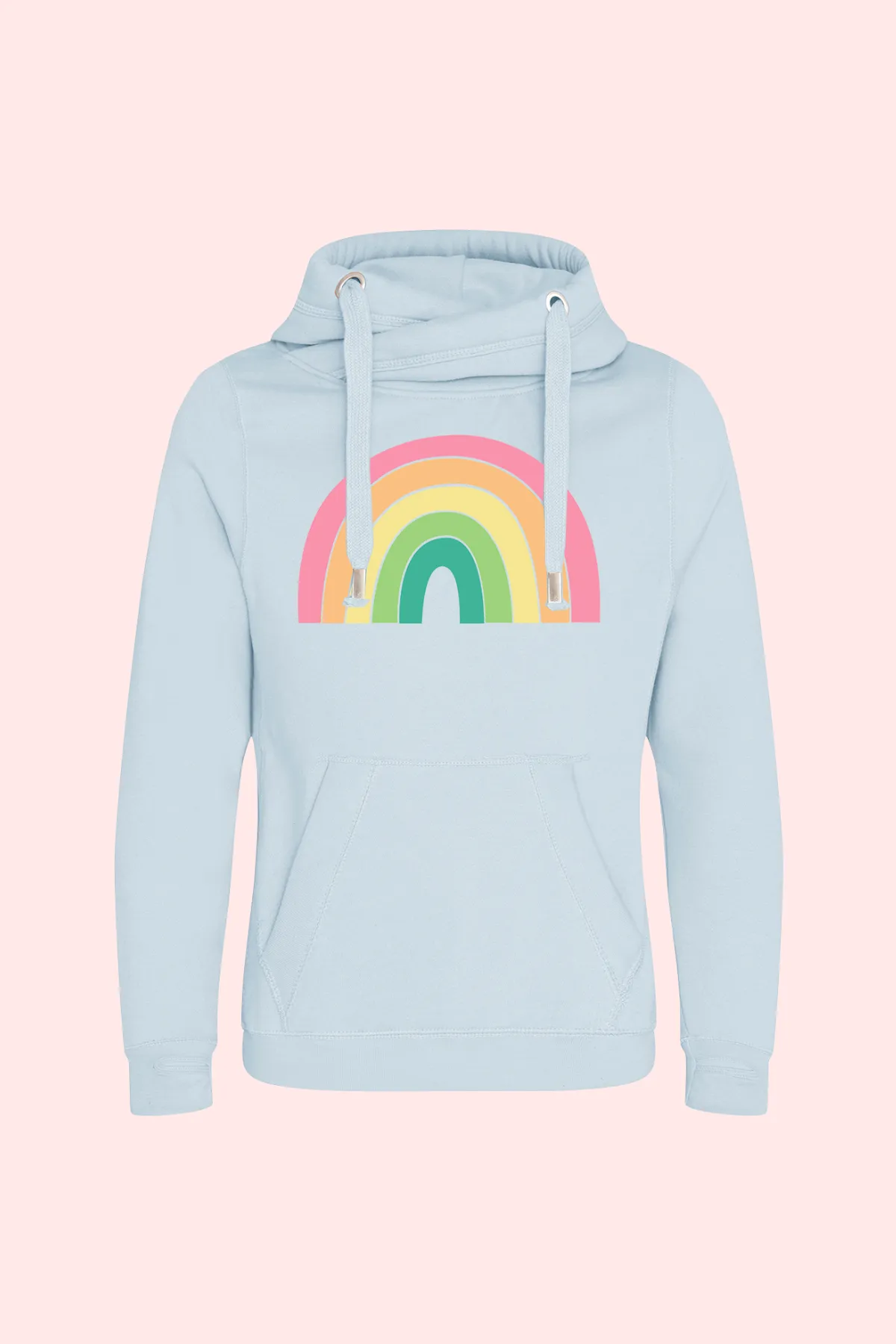 Light Blue Pastel Rainbow Cowl Neck Hoodie