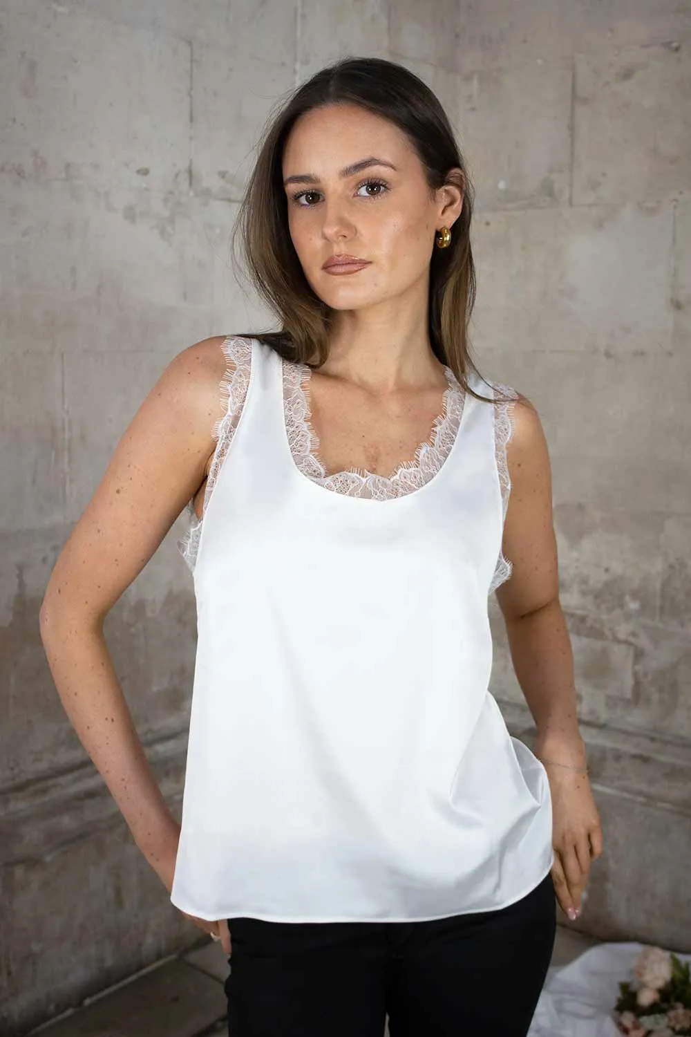 Liv Round Neck Camisole in Off White