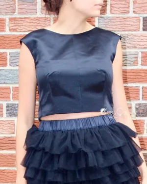 Lola Black Satin Crop Top