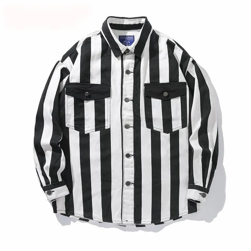 Long Sleeves Vertical Striped Solid Color Shirt