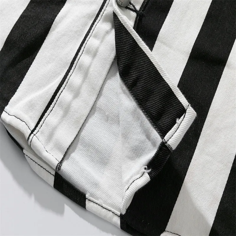 Long Sleeves Vertical Striped Solid Color Shirt