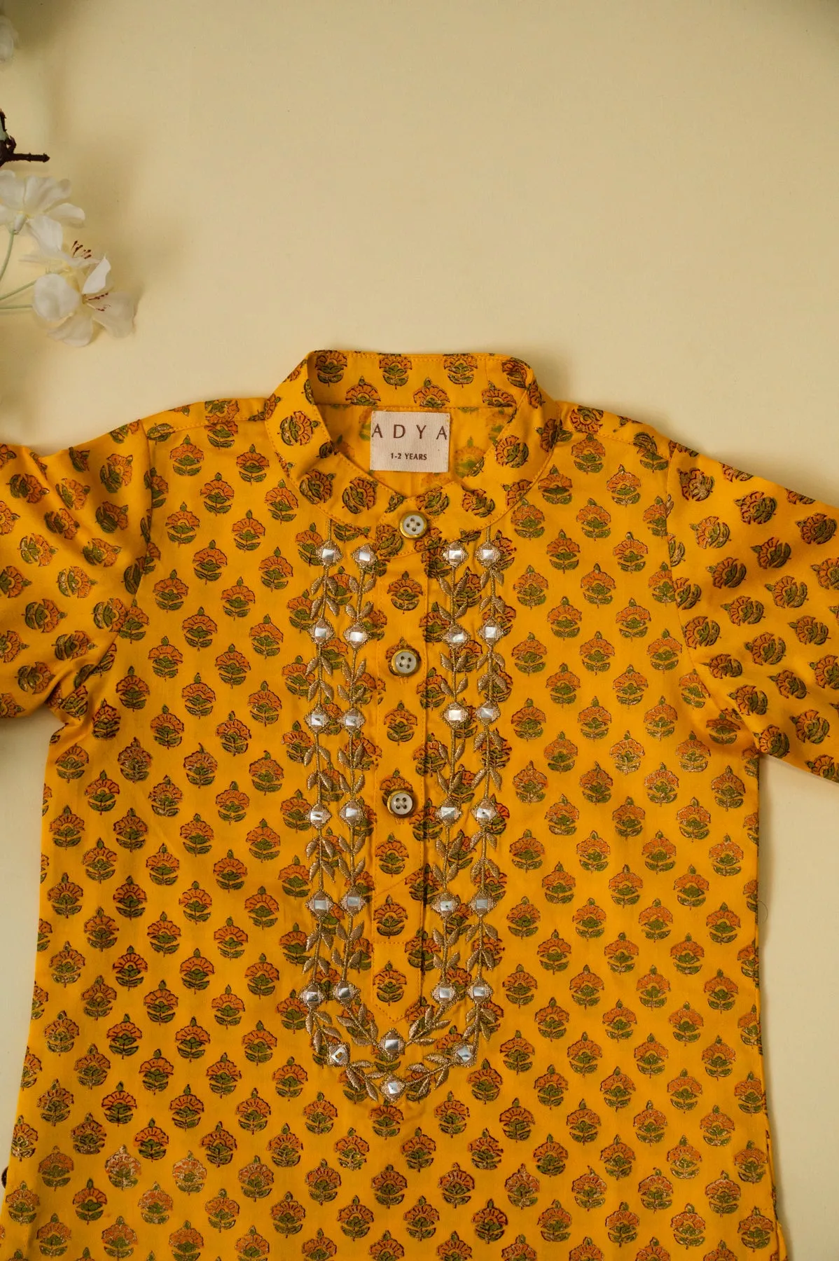 Mirror Work Kurta - Yellow