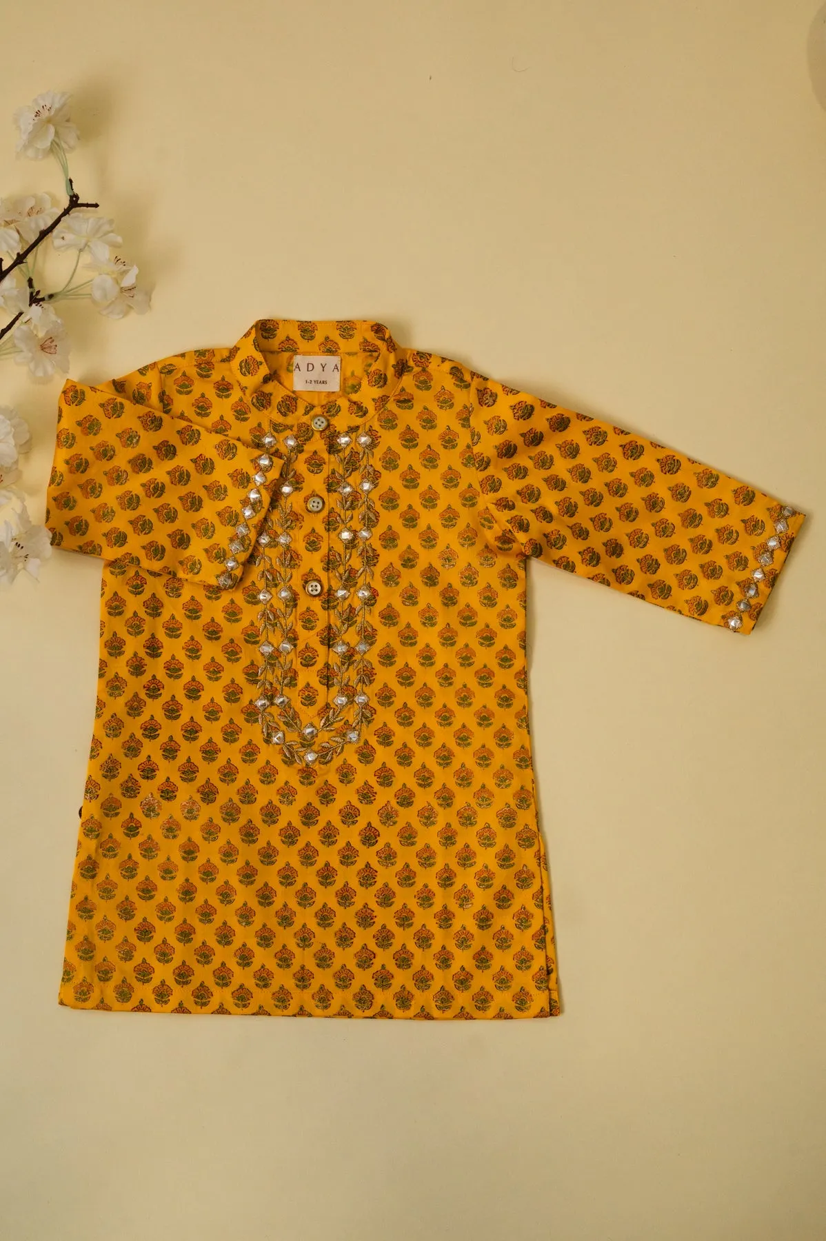 Mirror Work Kurta - Yellow