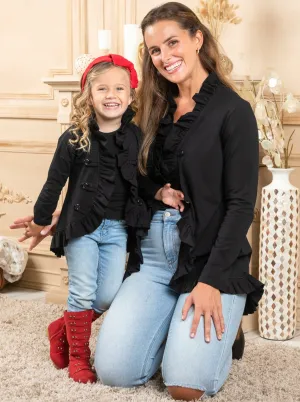 Mommy and Me Besties Blazer Black Ruffle Cardigan