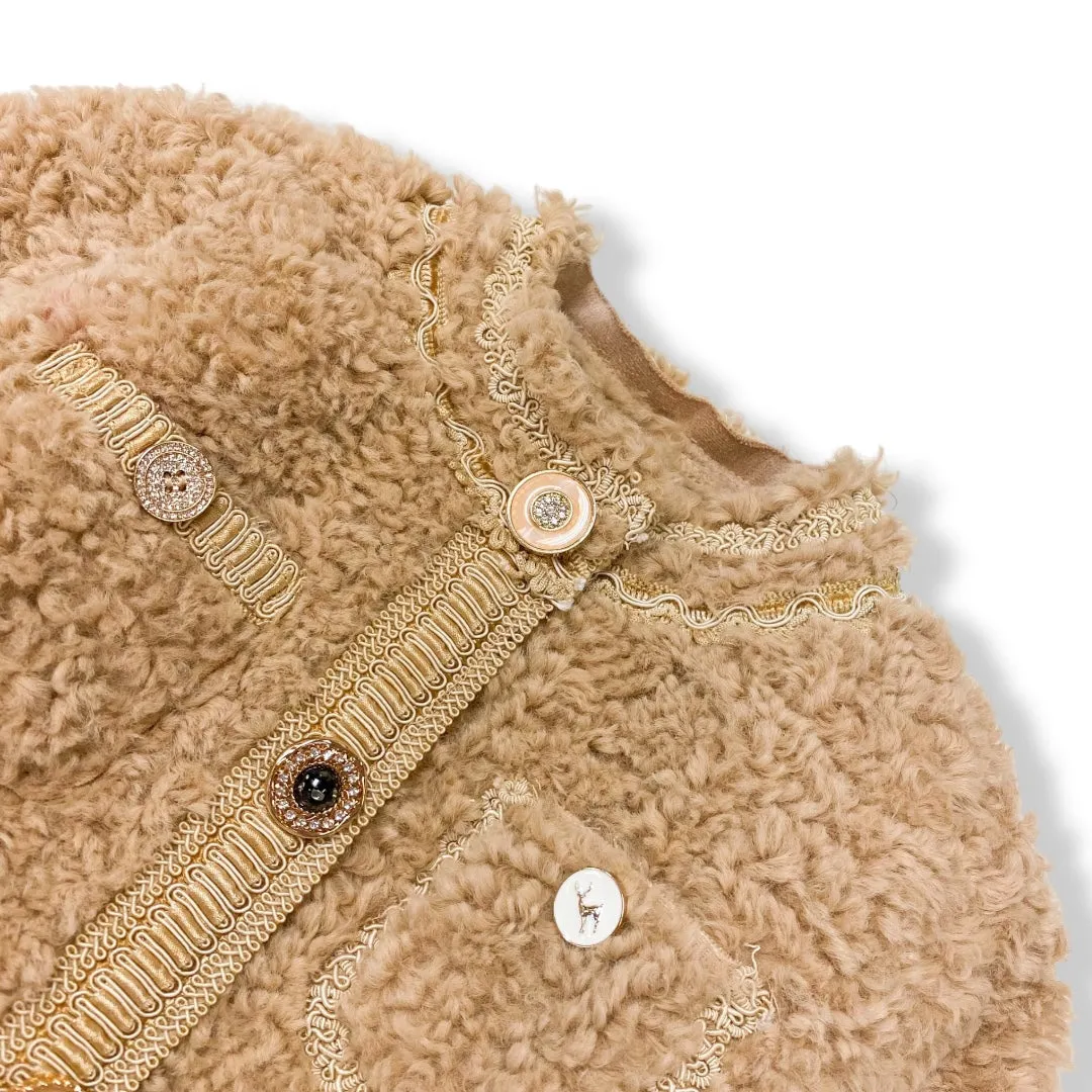 Novelty Buttons Boucle Coat - Camel