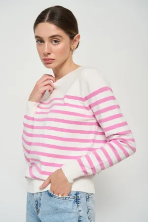 Pink Striped Knit Sweater with a Crew Neck