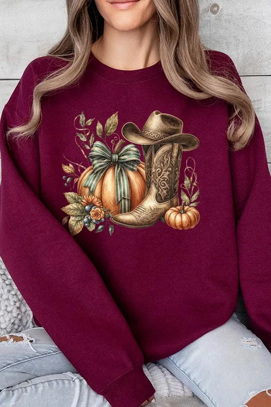 Pumpkin Western Fall Graphic Fleece Sweatshirts