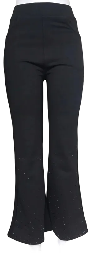 Stylish pants with semi sparkle sequin at bottom - Black