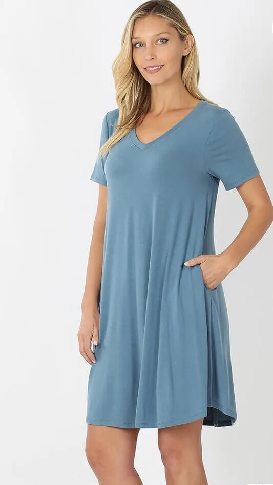 V-Neck Pocket T-Shirt Dress