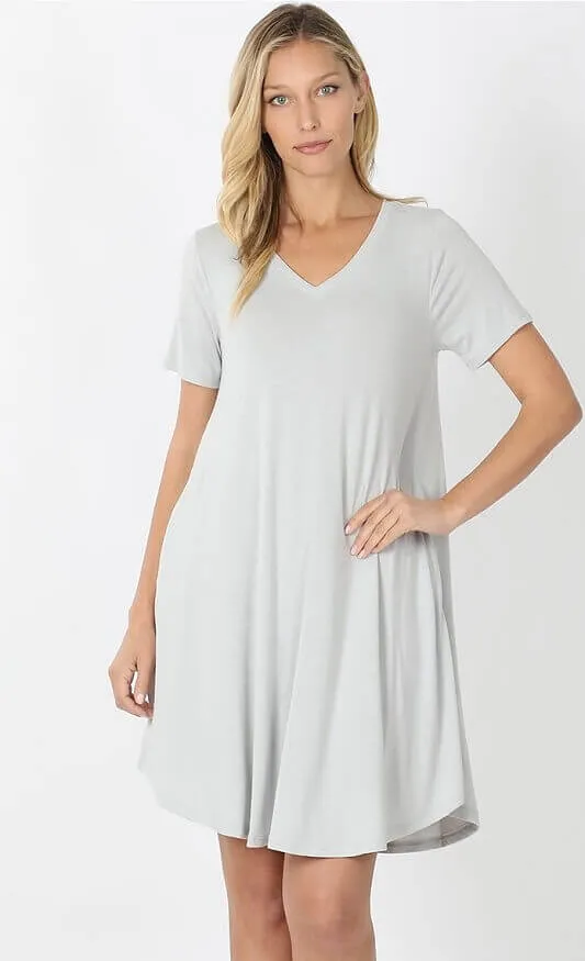 V-Neck Pocket T-Shirt Dress