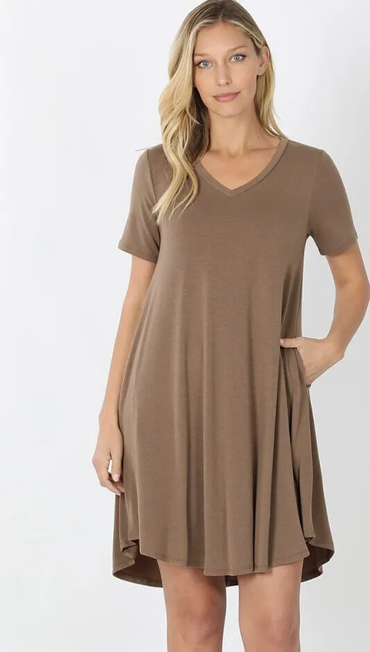 V-Neck Pocket T-Shirt Dress