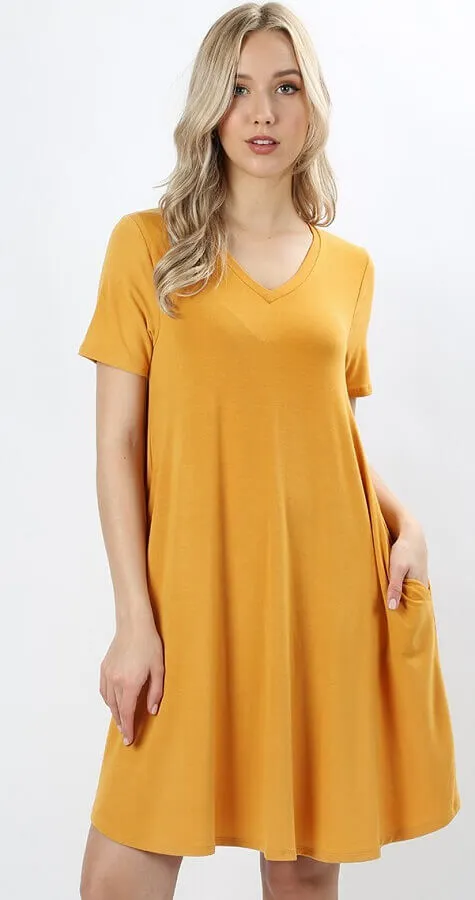 V-Neck Pocket T-Shirt Dress