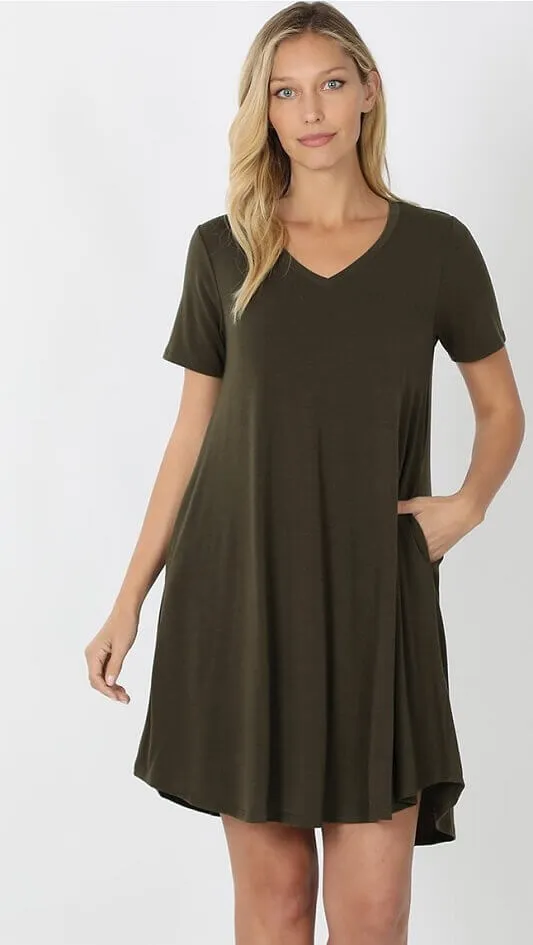 V-Neck Pocket T-Shirt Dress