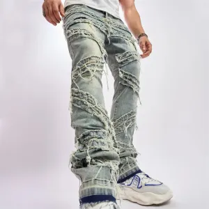 Vintage Stylish Loose Ripped Patch Jeans