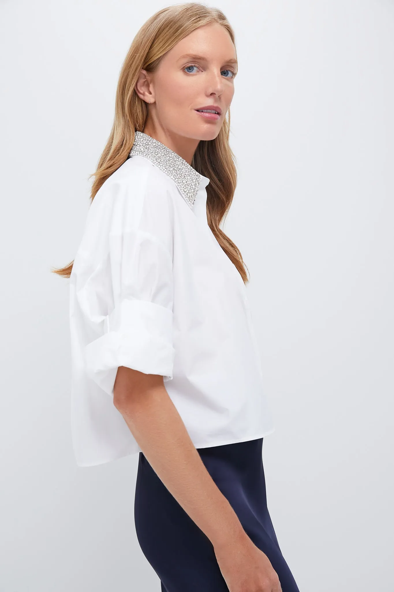 White Next Ex with Crystal Collar Shirt