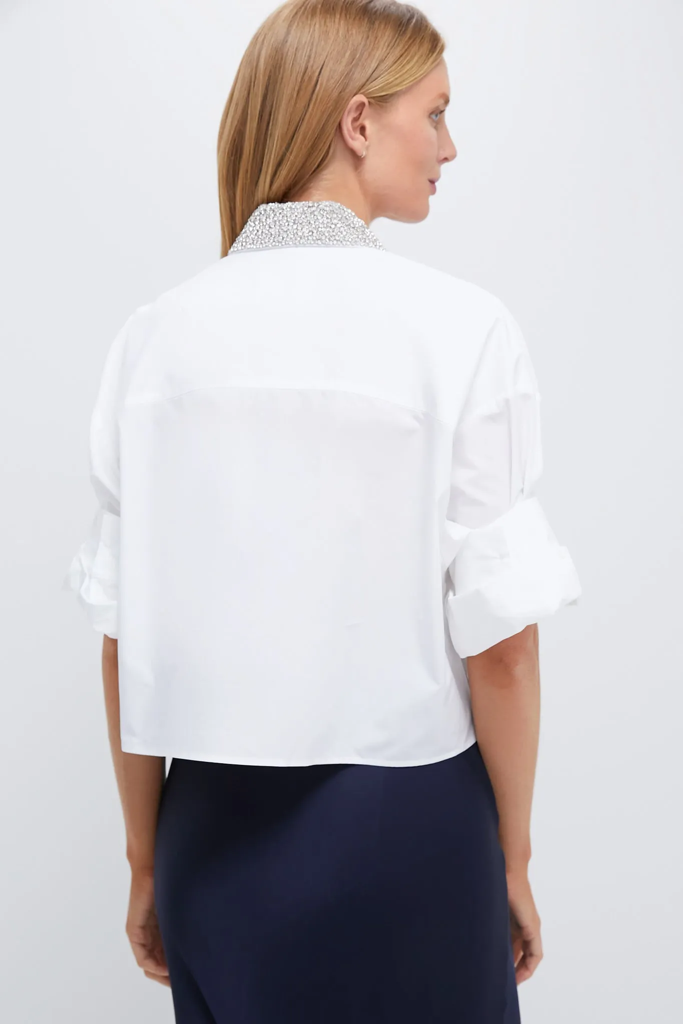 White Next Ex with Crystal Collar Shirt